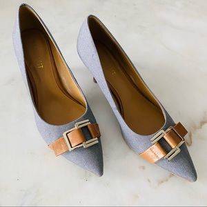 Nine West Denim Kitten Heels with Leather buckle